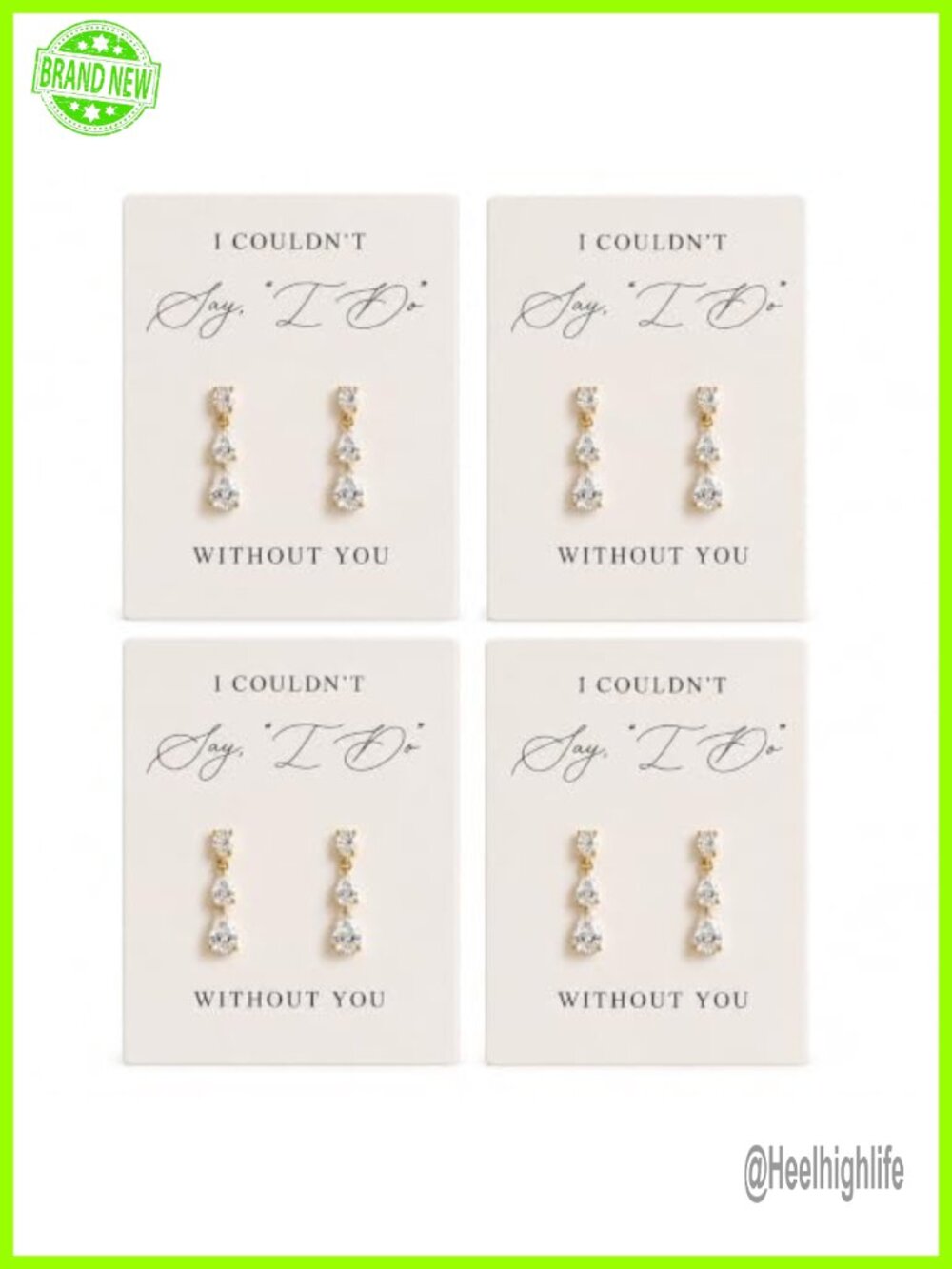 Gold Tone Rhinestone Dangle Bridesmaid Earrings Wedding Gift Set